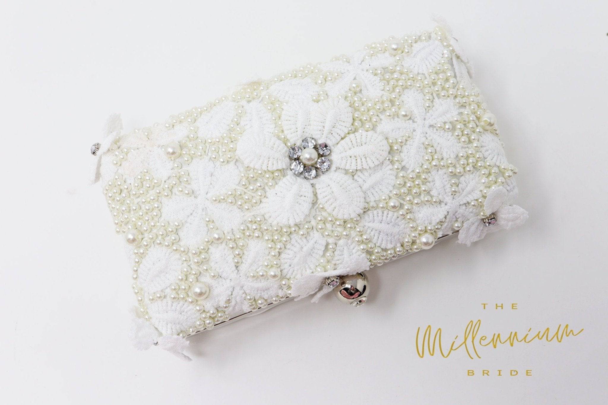 Vintage Hand Made White Beaded Clutch Purse Bag Made In France Rhinestone  Clasp | eBay